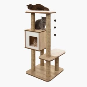 High Base Cat Tower – Oak Finish