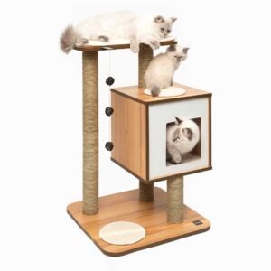 Compact Base Cat Tower – Walnut Finish